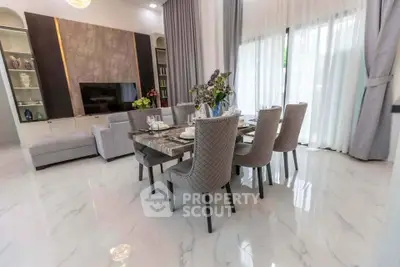 Luxurious modern living room with elegant dining area and stylish decor