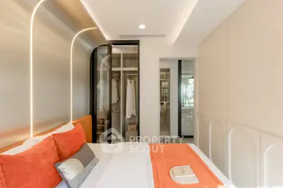 Luxurious modern bedroom with elegant lighting and stylish decor