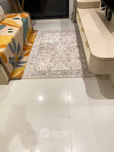 Stylish living room with modern furniture and decorative rug