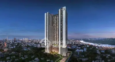 Stunning high-rise building with panoramic city views and river backdrop