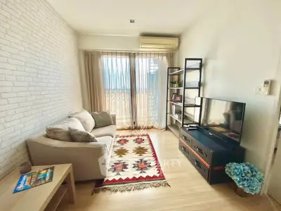 Cozy living room with modern decor and natural light