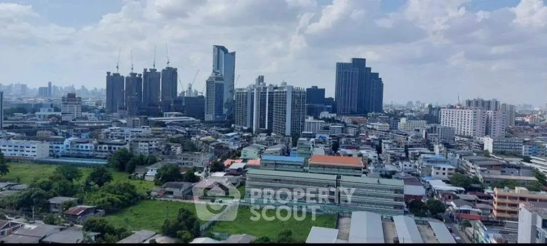 Stunning cityscape view showcasing modern skyscrapers and urban landscape under a vibrant sky.