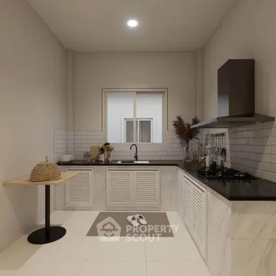 Modern kitchen with sleek design, featuring gas stove and minimalist decor, perfect for culinary enthusiasts.