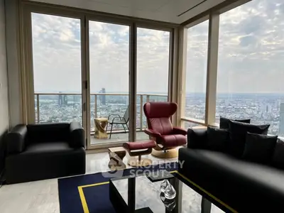 Luxurious living room with panoramic city view and modern furniture