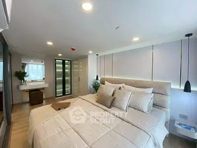 Luxurious bedroom with modern design and elegant lighting