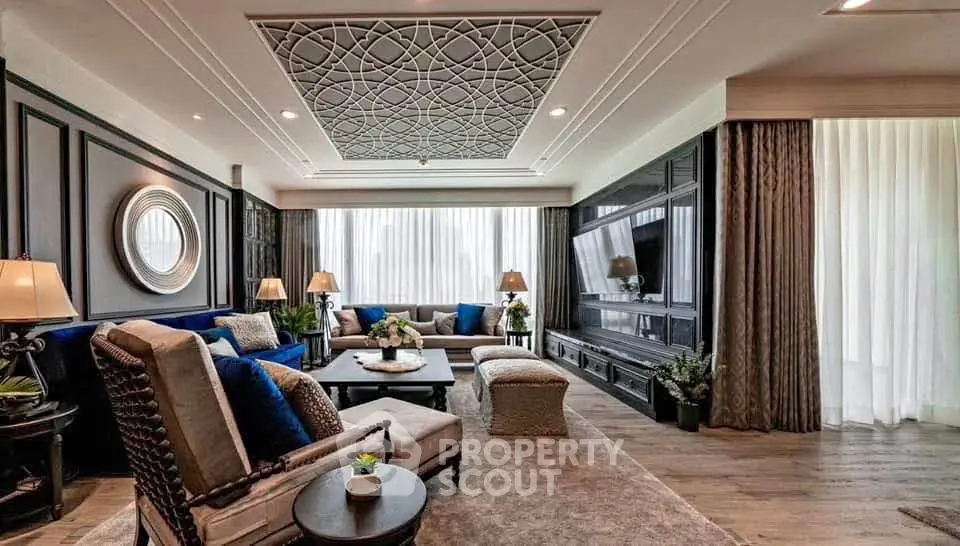 Luxurious living room with elegant decor and spacious seating area, perfect for relaxation and entertainment.