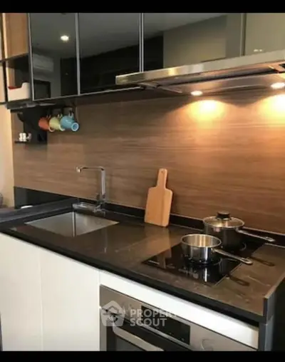 Modern kitchen with sleek design, induction cooktop, and stylish cabinetry.
