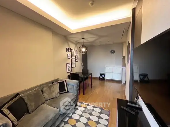 Modern living room with stylish decor and cozy seating area