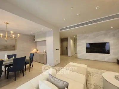 Luxurious modern living room with elegant dining area and stylish decor