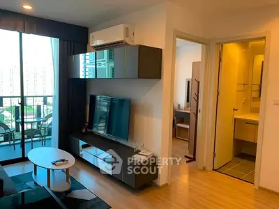 Modern living room with balcony view in stylish apartment