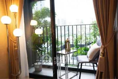 Chic urban balcony with city view, perfect for relaxation and enjoying the skyline.