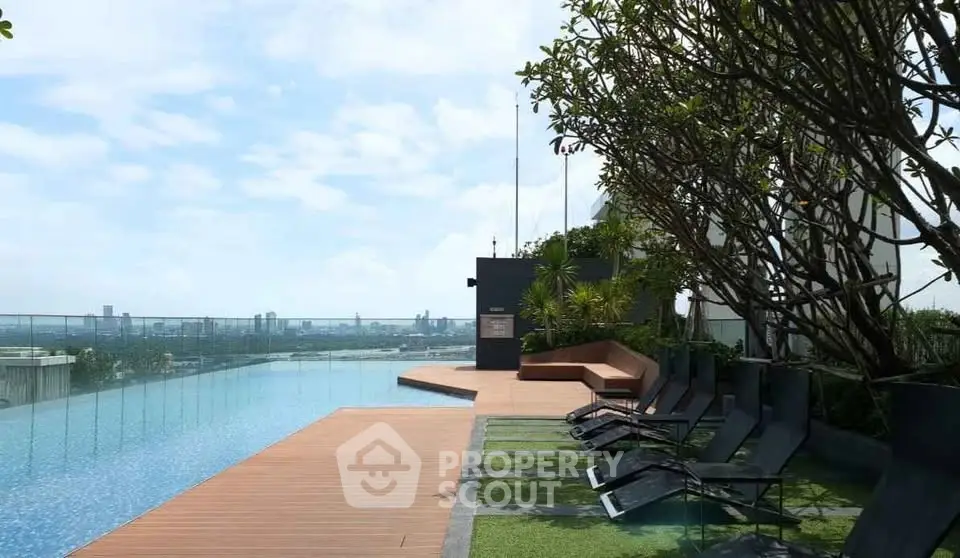 Luxurious rooftop infinity pool with stunning city skyline view