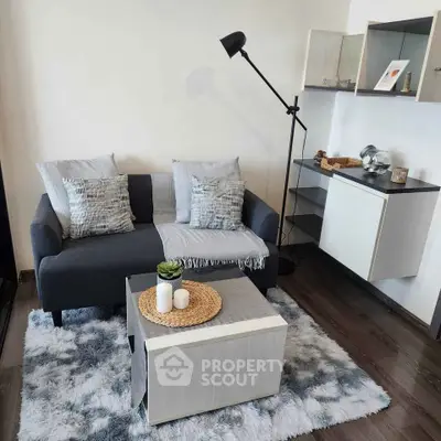 Chic modern living room with cozy sofa and stylish decor