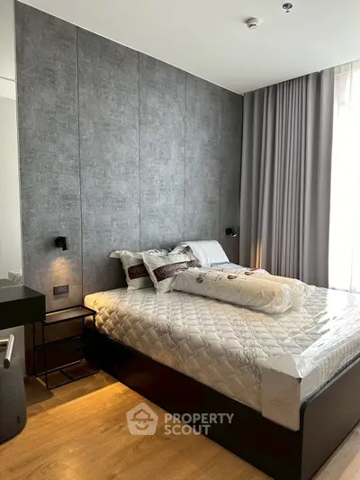 Modern bedroom with stylish decor and cozy ambiance