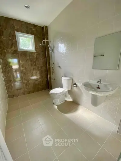 Modern bathroom with sleek design and natural light