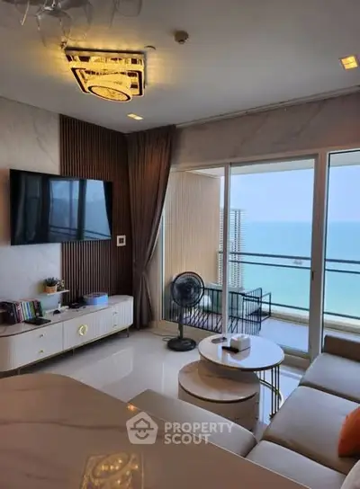 Luxurious living room with ocean view and modern decor