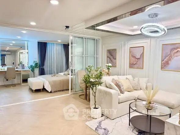 Luxurious open-plan living room with elegant decor and modern furnishings