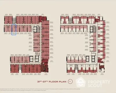 Detailed floor plan for 31st to 37th floors showcasing apartment layouts and unit distribution.