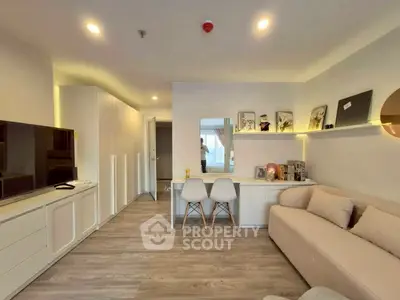 Modern living room with sleek furniture and ambient lighting