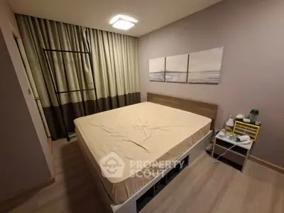 Cozy bedroom with modern decor and ample storage space