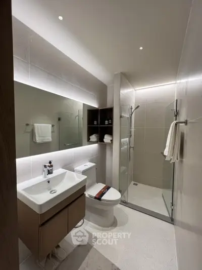 Modern bathroom with sleek design and glass shower enclosure