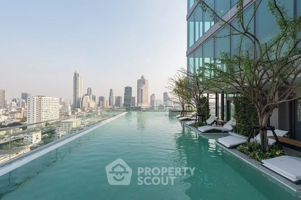 Luxurious rooftop infinity pool with stunning city skyline view