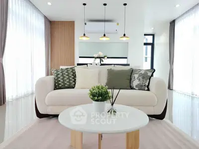 Modern living room with elegant sofa and stylish decor