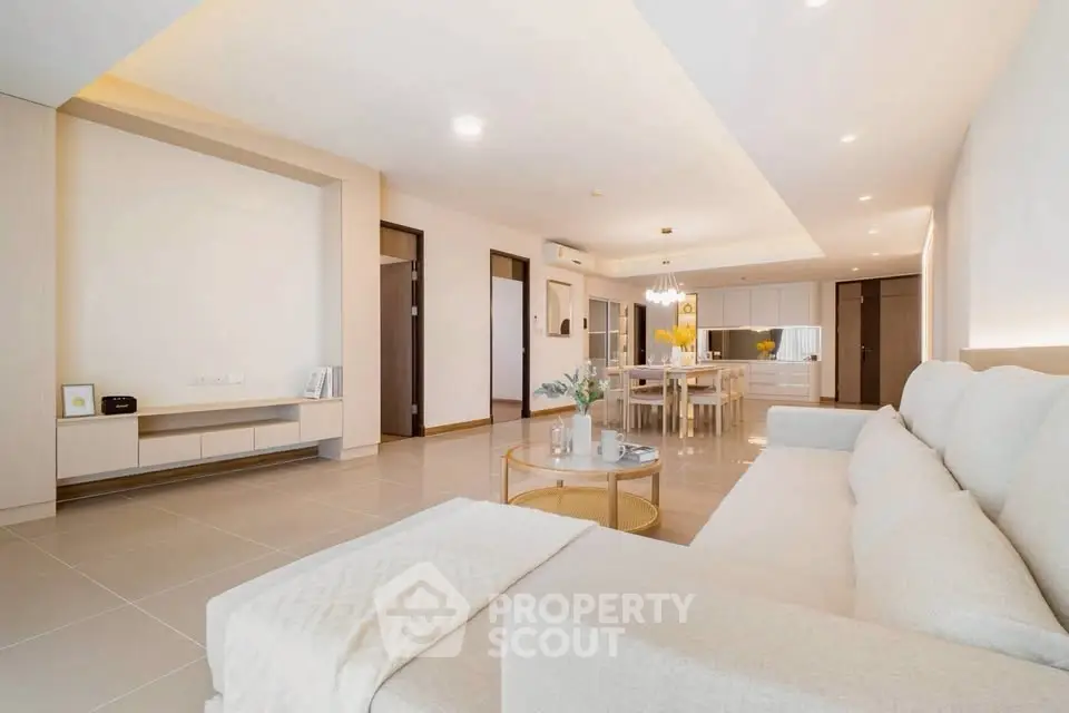 Spacious modern living room with elegant decor and open layout