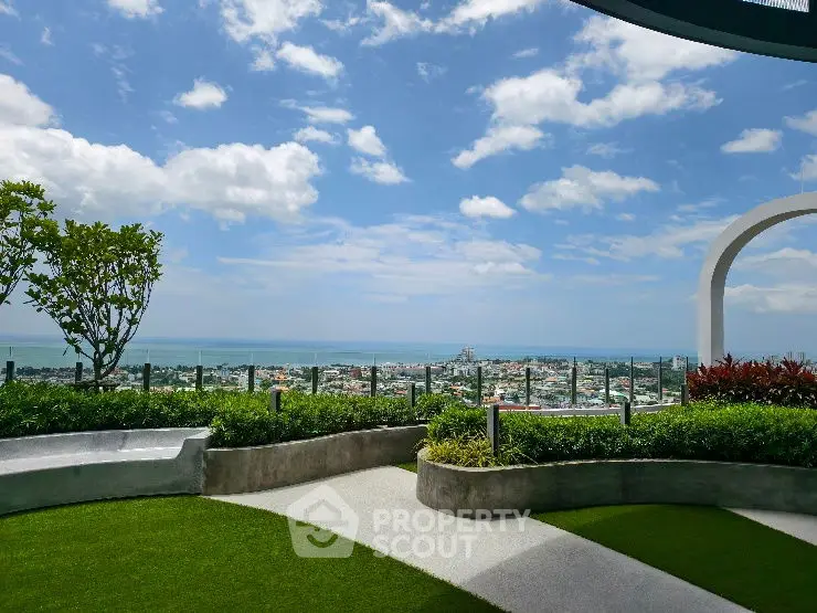 Stunning rooftop garden with panoramic city and ocean views