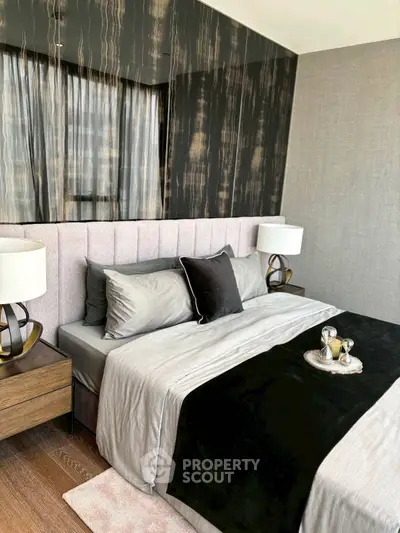Luxurious modern bedroom with elegant decor and stylish furnishings