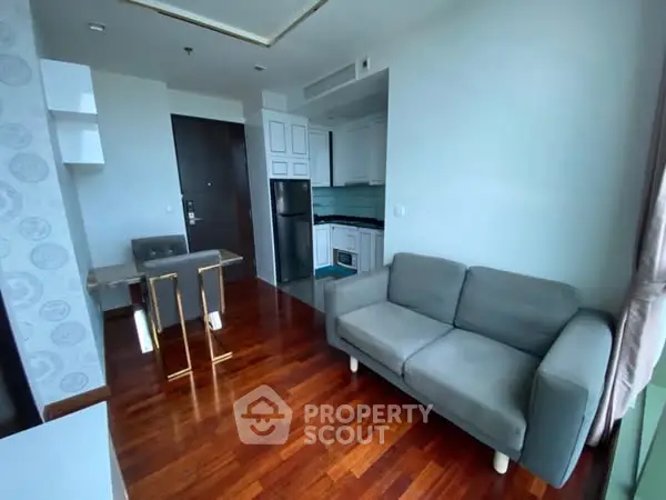 Modern living room with wooden floors and stylish furniture