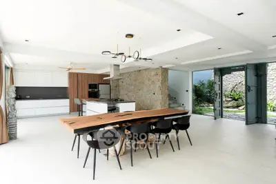 Spacious open-plan kitchen and dining area with modern design and natural light.