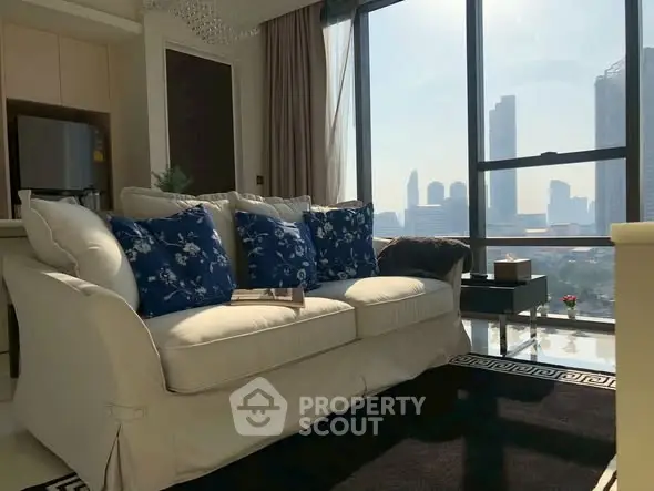 Luxurious living room with stunning city view and elegant decor