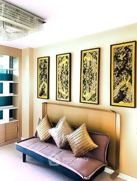 Elegant living room with stylish sofa and decorative wall art