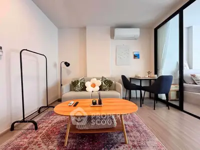Modern living room with stylish decor and cozy seating area