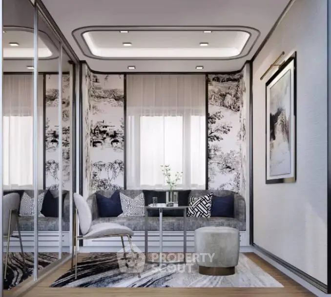 Stylish modern living room with elegant decor and cozy seating area