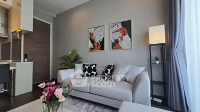 Modern living room with stylish decor and cozy seating area