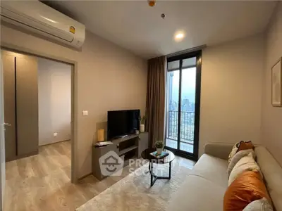 Modern living room with balcony view in a stylish apartment