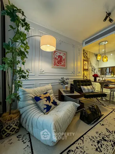 Stylish living room with modern decor and elegant lighting