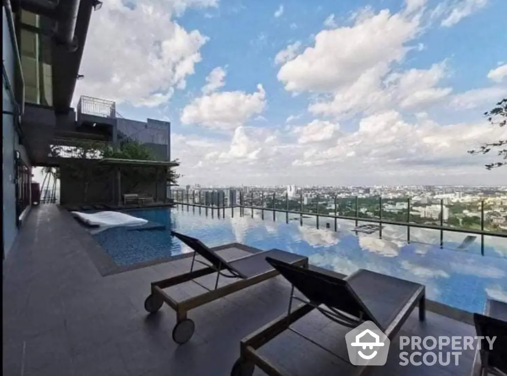 Luxurious rooftop pool with stunning city skyline view, perfect for relaxation and leisure.