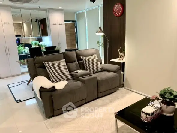 Cozy living room with plush sofa and modern decor