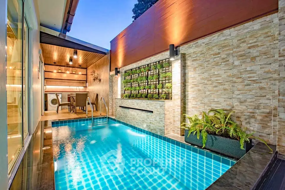 Luxurious private pool with modern design and ambient lighting