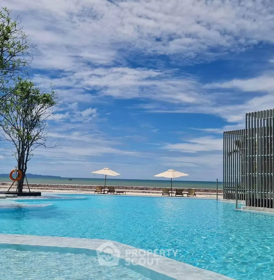 Luxurious beachfront pool with stunning ocean view and modern design.