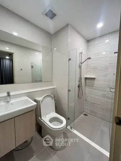 Modern bathroom with sleek design and glass shower enclosure