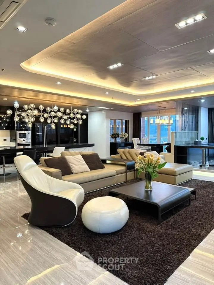 Luxurious modern living room with elegant lighting and stylish furniture