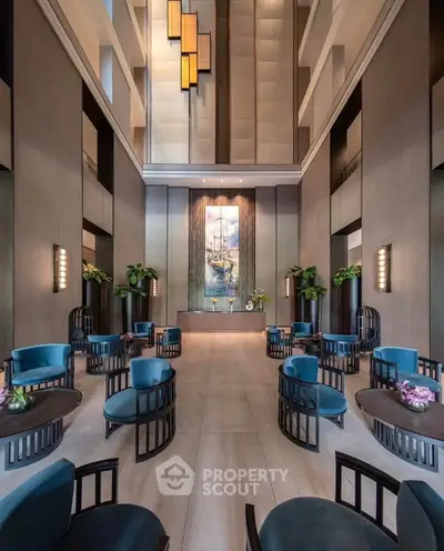 Luxurious hotel lobby with elegant seating and modern decor