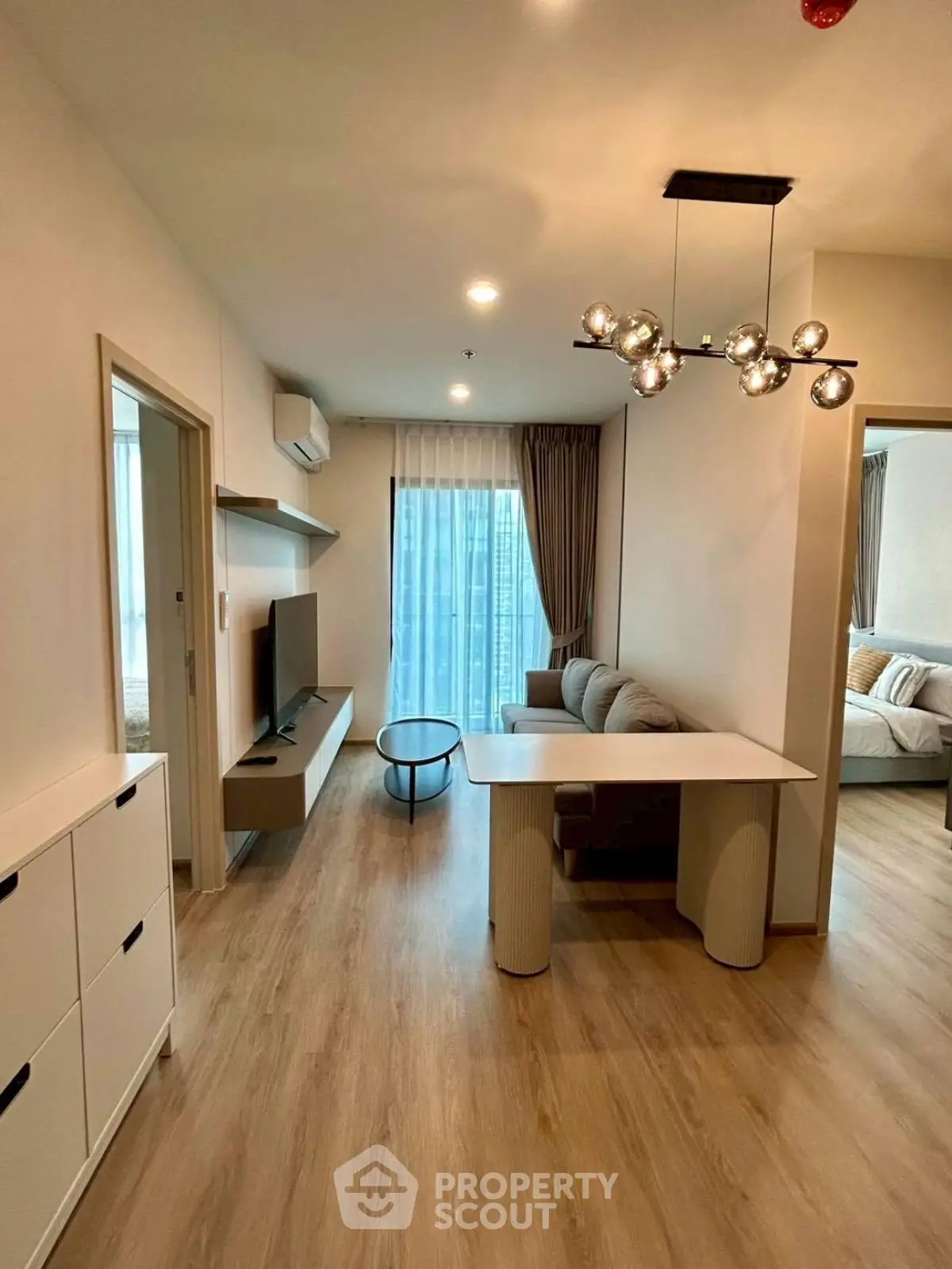 Modern living room with stylish furniture and natural light