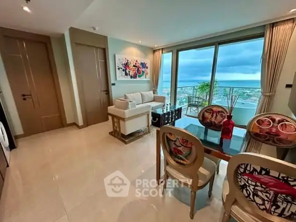 Luxurious living room with stunning ocean view and elegant decor