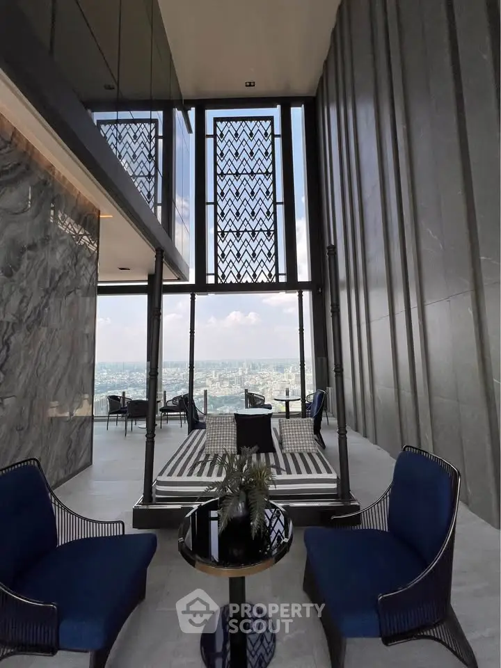 Luxurious high-rise living room with stunning city view and modern decor