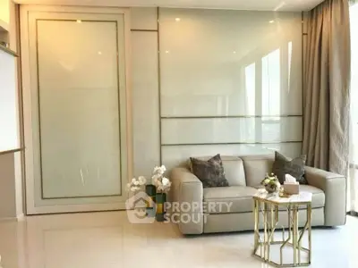 Luxurious living room with elegant sofa and stylish decor in modern apartment